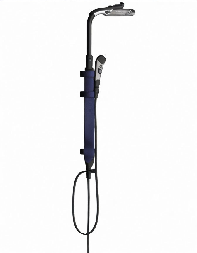 Black Microphone Stand with Flexible Arm and Mic Clip on White Background