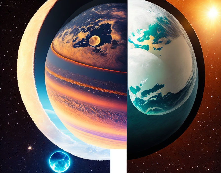 Split Image of Contrasting Jupiter-like and Earth-like Planets