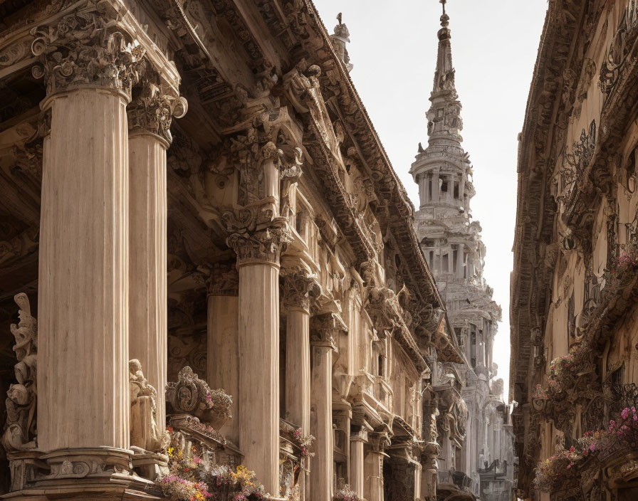 Baroque architecture featuring ornate columns and intricate decorations.