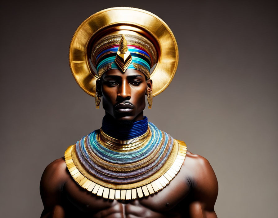 Colorful Ancient Egyptian-Inspired Portrait on Neutral Background