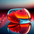 Transparent Heart-Shaped Object with Ant Inside and Reflection on Gradient Background