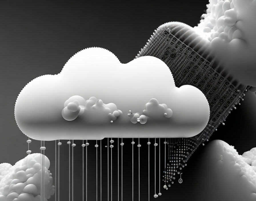 Digital artwork: Cloud merging with circuit board in seamless transition