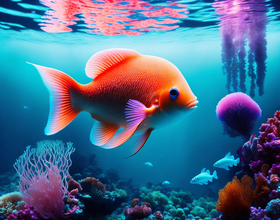 Colorful Orange Fish in Vibrant Underwater Seascape