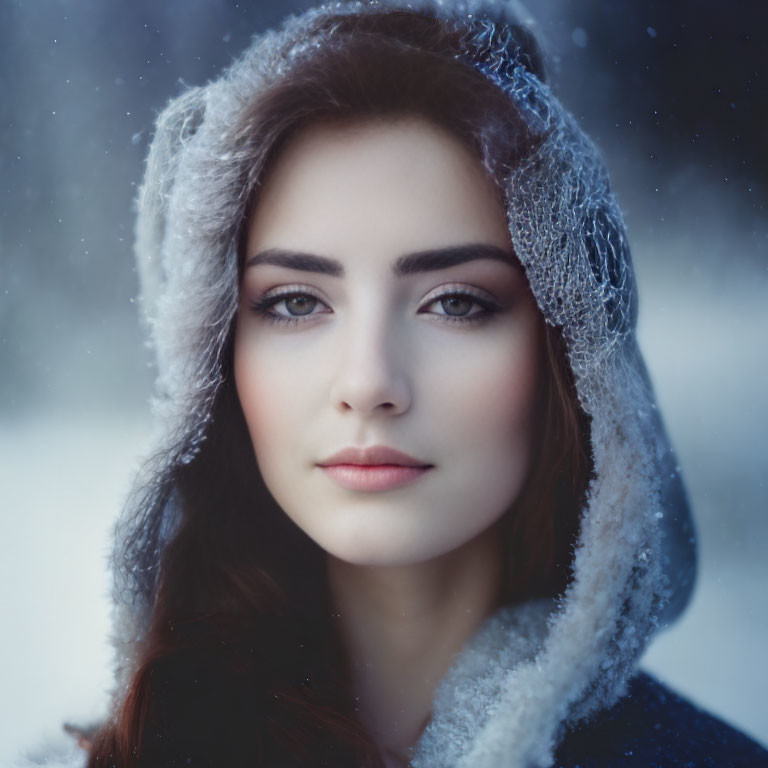 Woman with Fur-Trimmed Hood in Snowy Setting