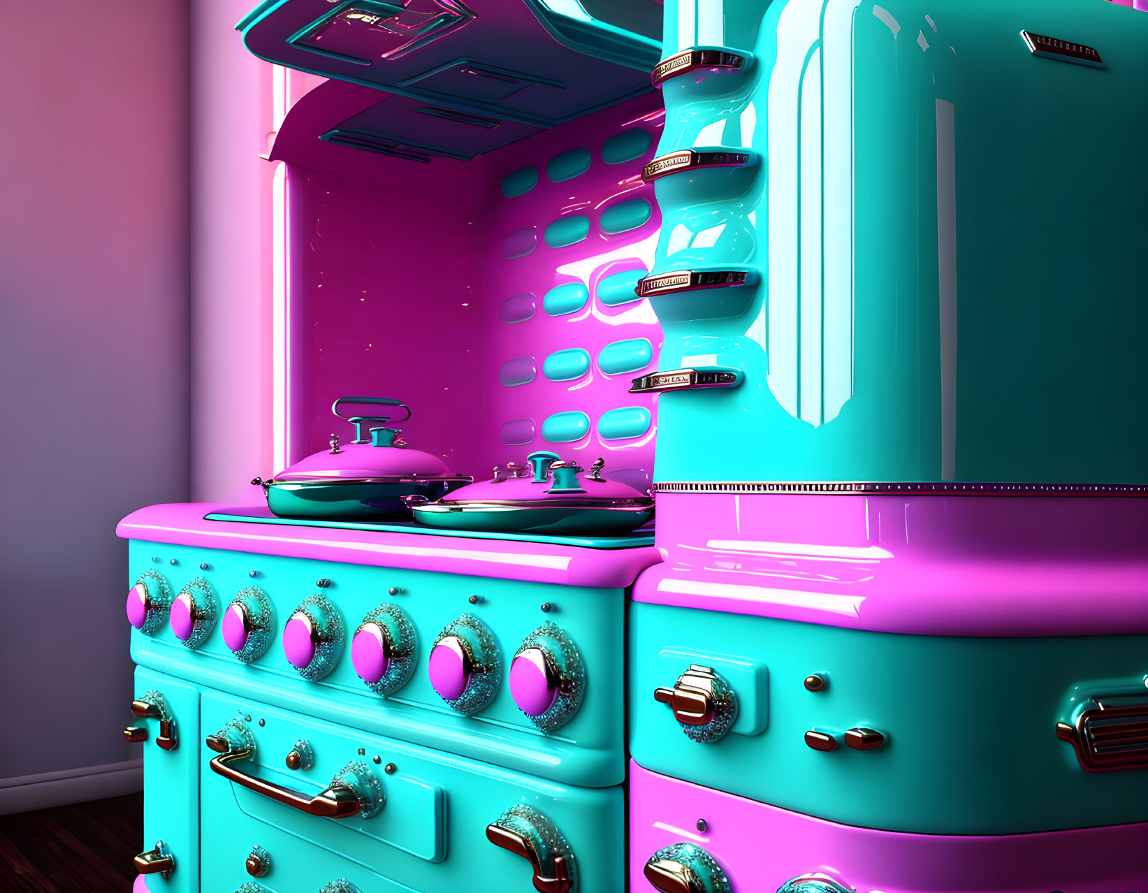 Vintage Kitchen Decor with Pink and Teal Color Scheme