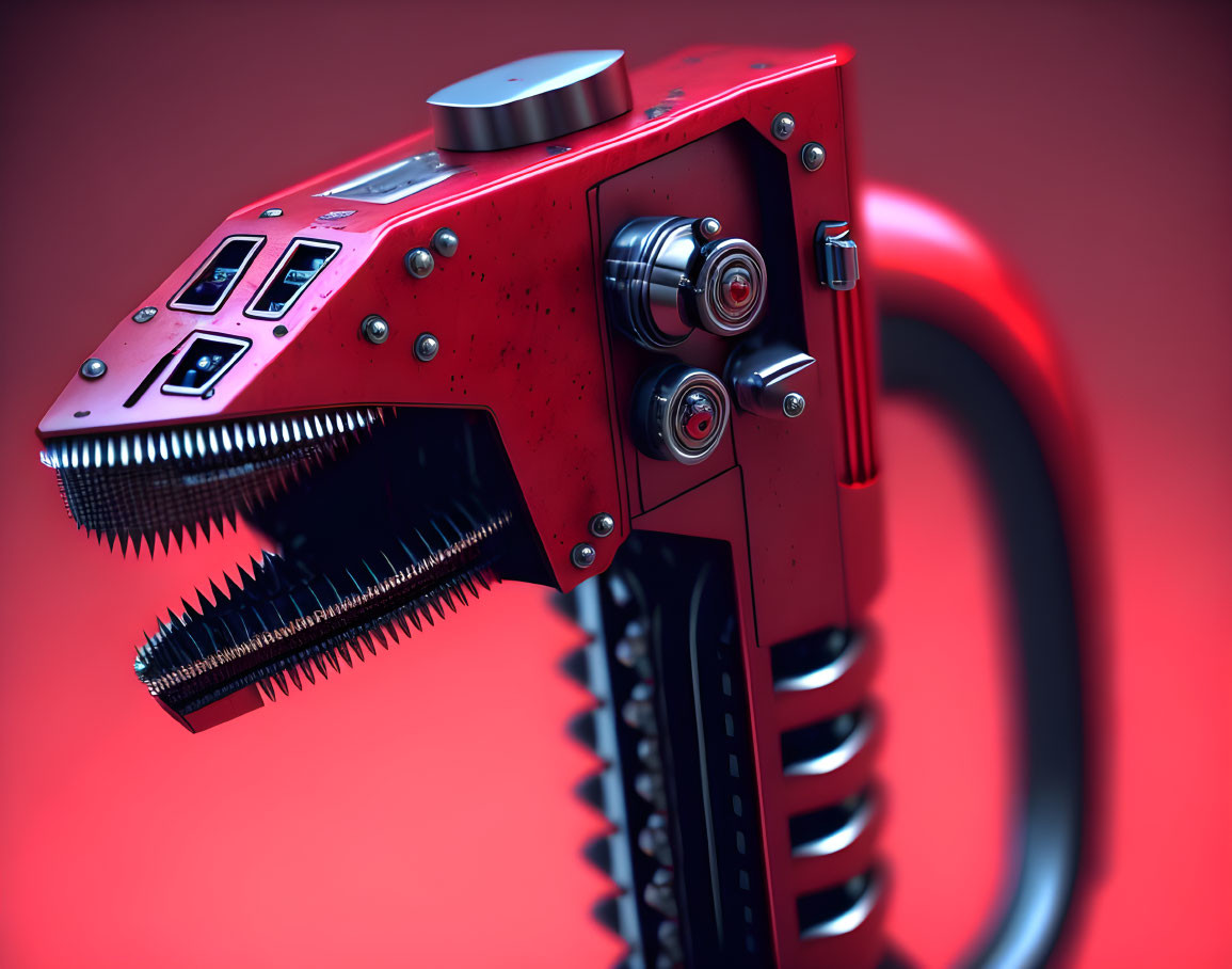 Detailed 3D Rendering of Red Mechanical Robot Head