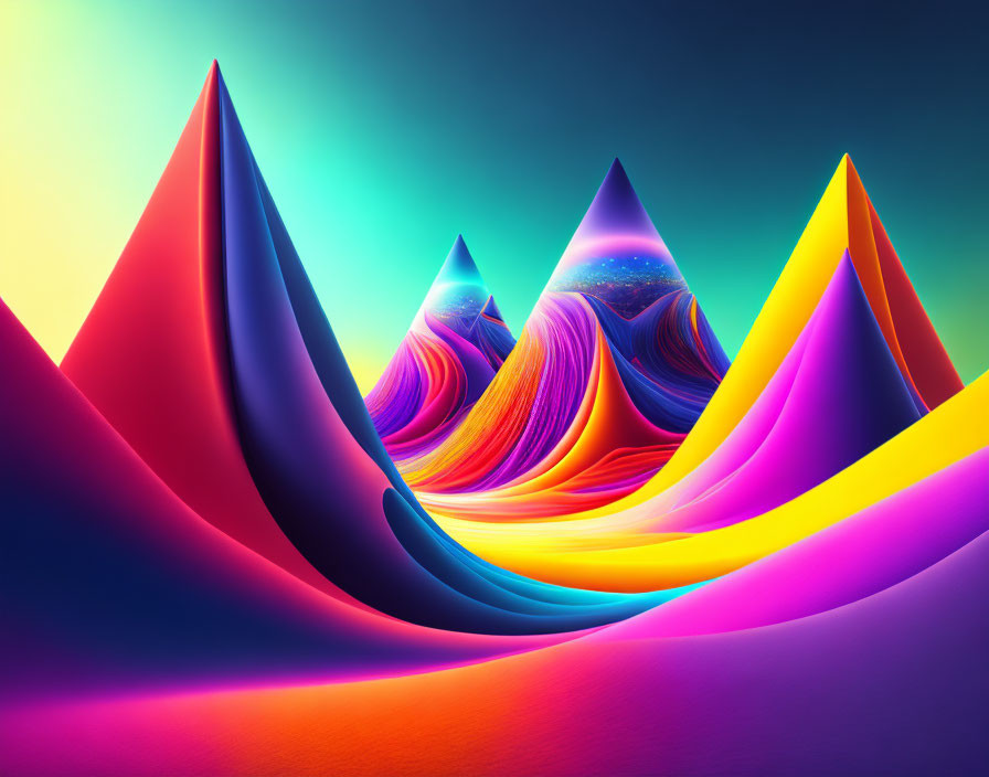 Vibrant Abstract Art: Colorful Flowing Shapes on Neon Cosmic Background