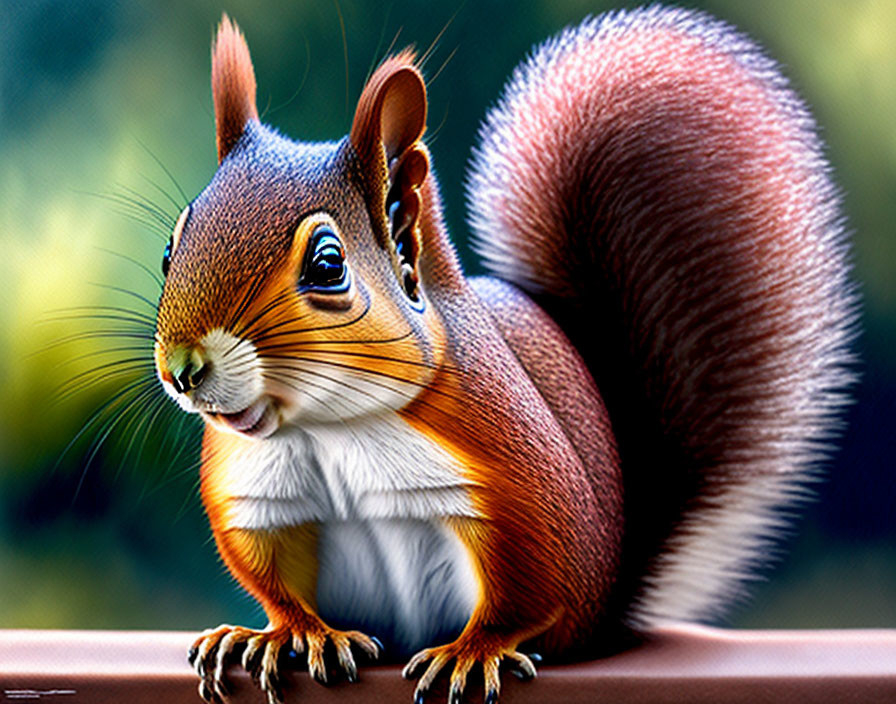 Fluffy red squirrel with expressive eyes in digital painting