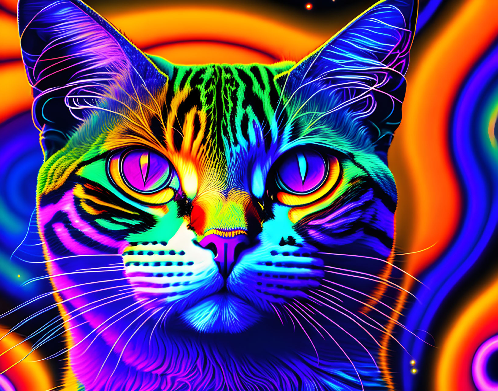 Colorful Psychedelic Cat Art with Swirl Patterns