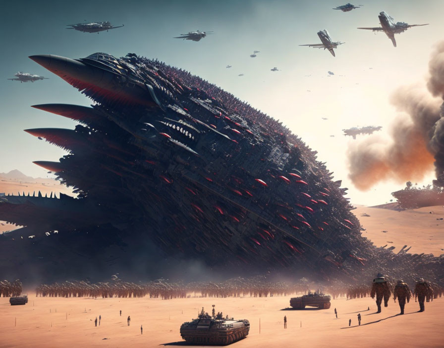 Giant alien ship lands in desert with military presence