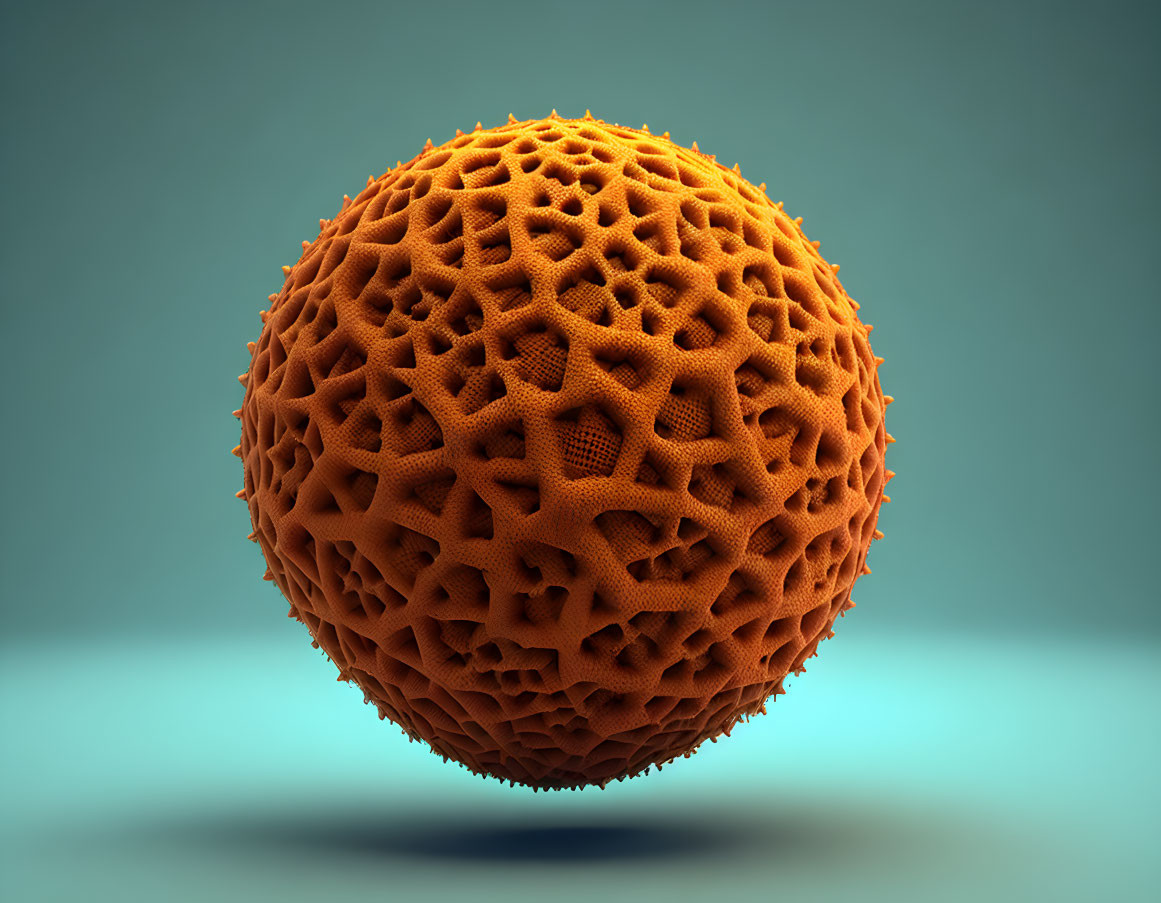 Porous Orange Sphere with Lattice Structure on Blue Background