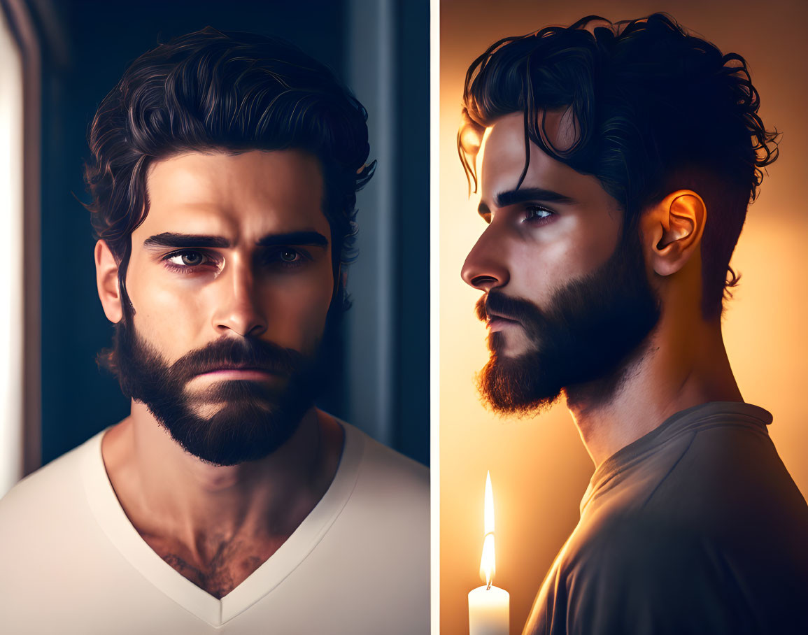 Bearded man with intense gaze in digital art