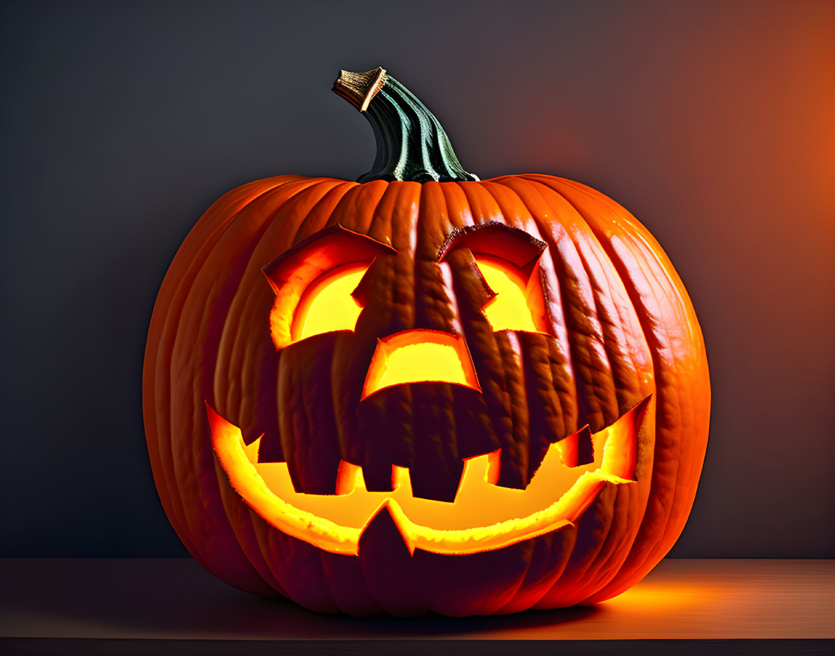 Glowing Halloween pumpkin with jagged smile on dark background