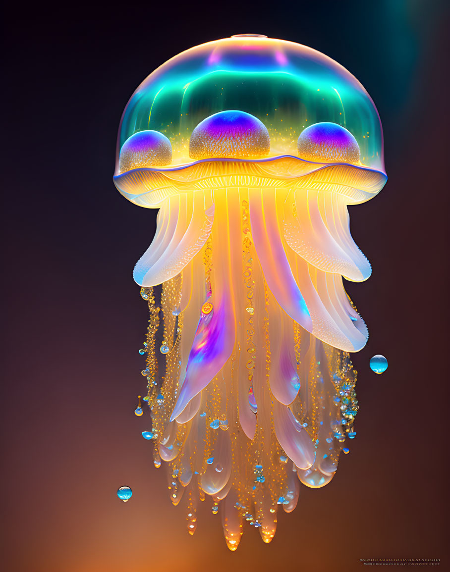 Colorful Bioluminescent Jellyfish Illustration on Dark Background