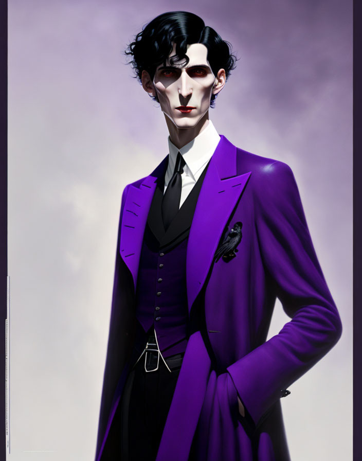 Illustration of man in purple suit with dark hair