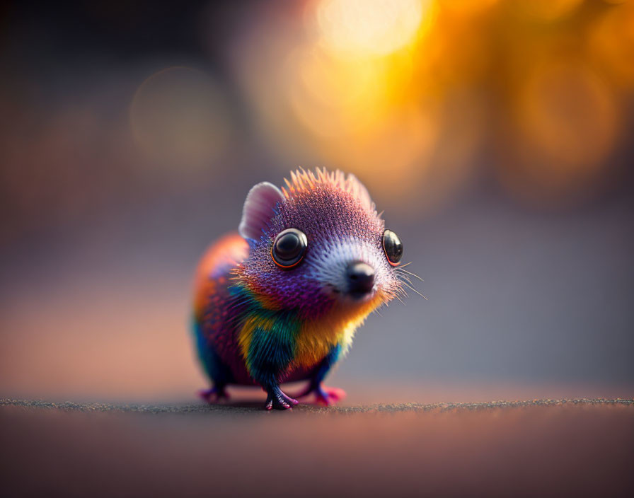 Colorful Fuzzy Creature with Expressive Eyes on Warm Background