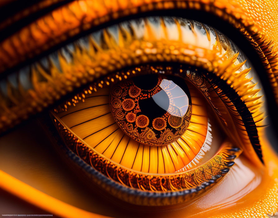 Intricate Fractal Eye Image with Orange, Yellow, and Black Patterns