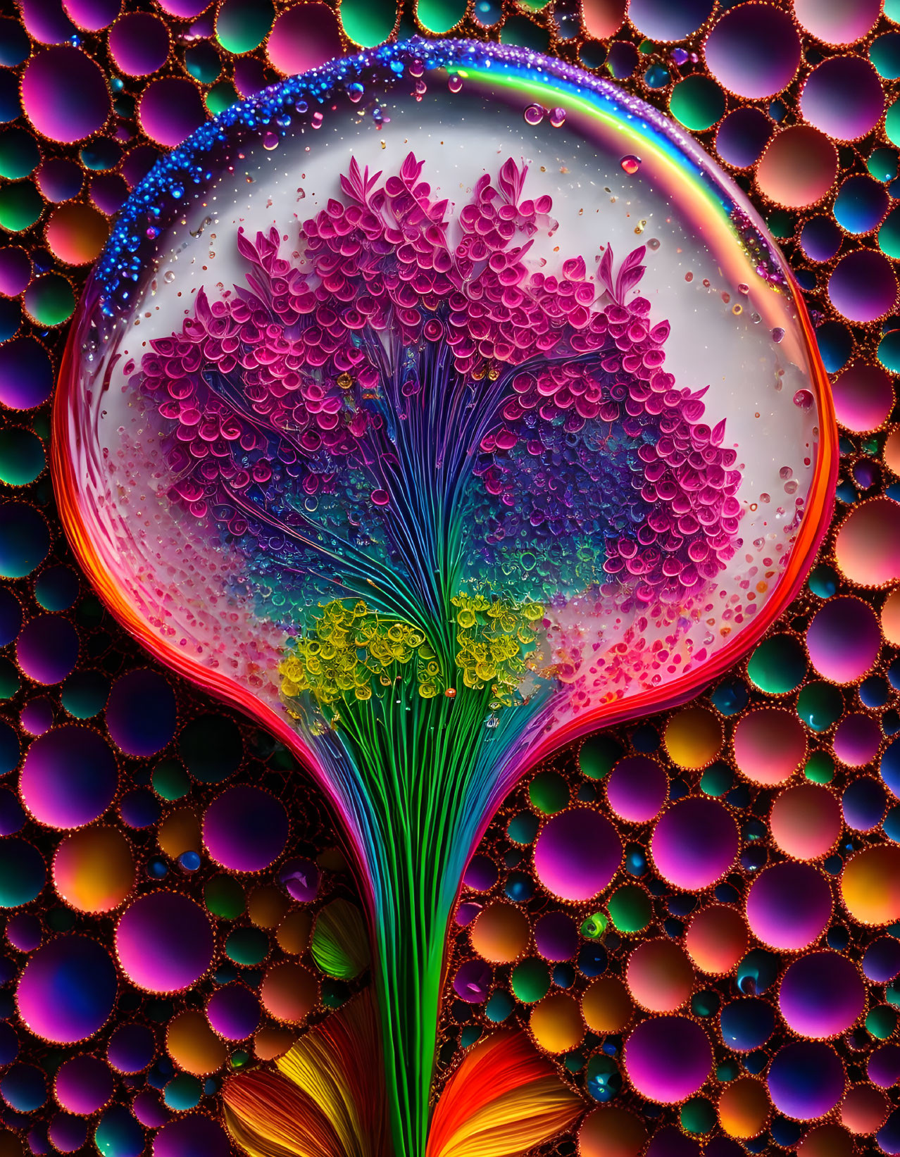 Colorful Stylized Plant Illustration with Bubble-Like Textures