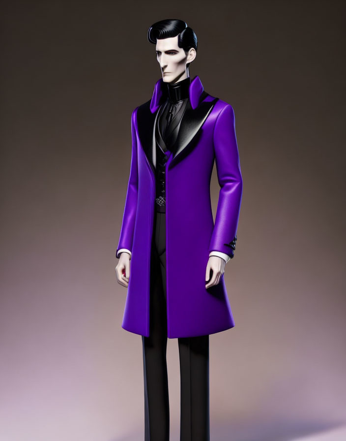 Mannequin in Purple Trench Coat and Black Suit