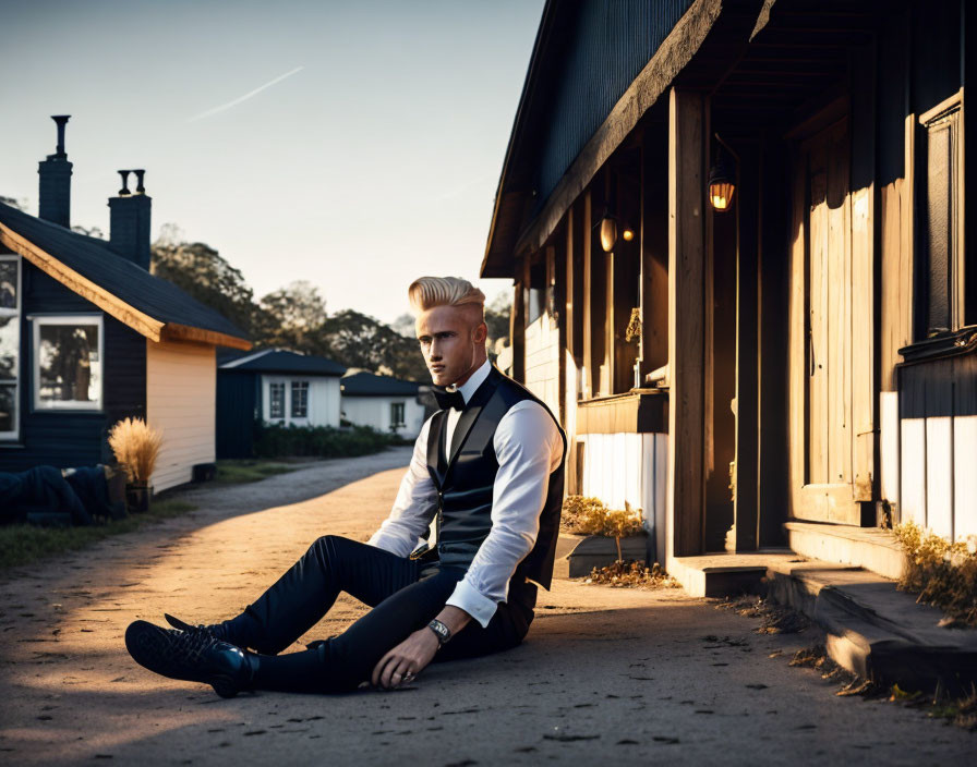 Stylish man in contemplative pose at golden hour