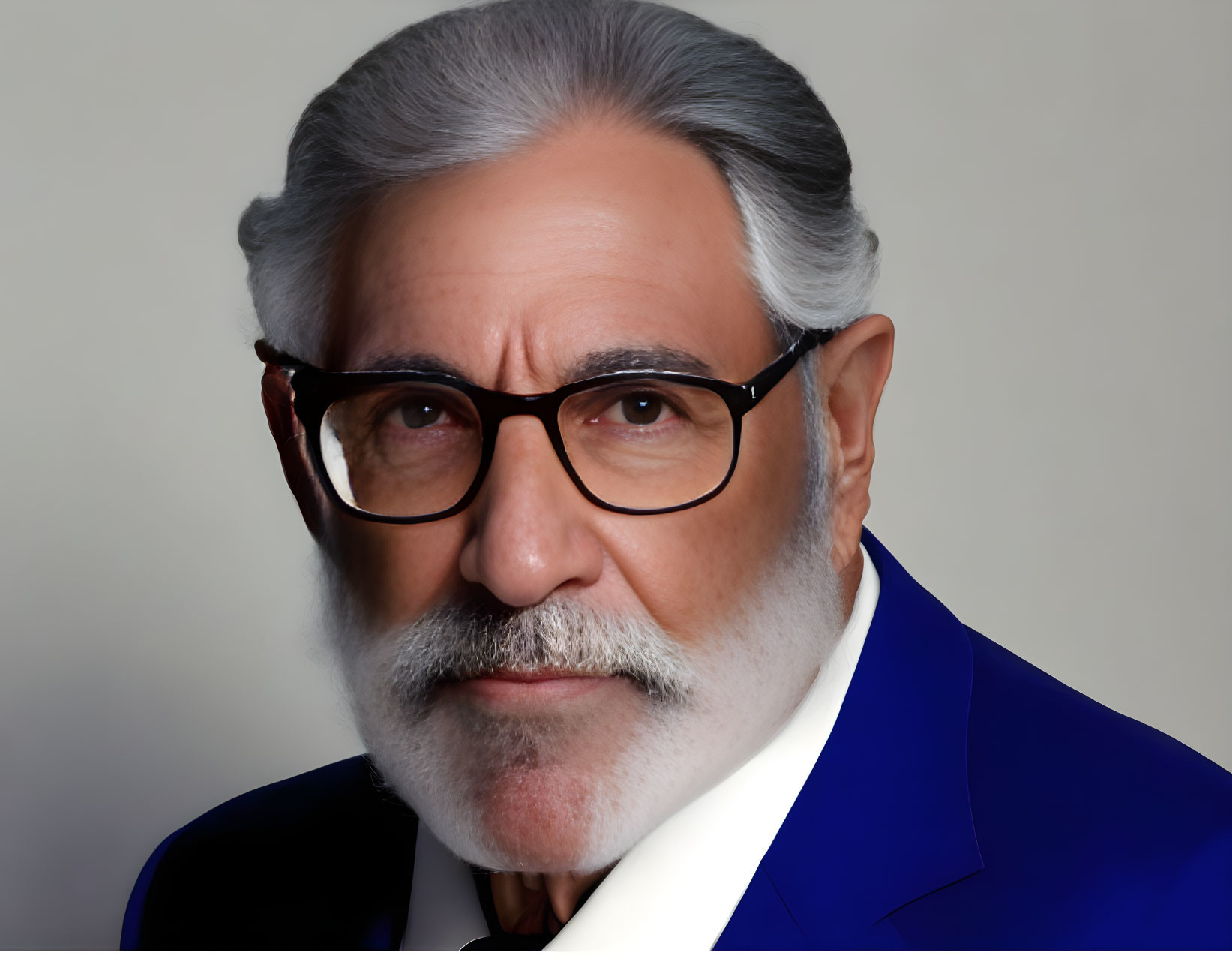 Elderly Man in Blue Suit with Salt-and-Pepper Hair