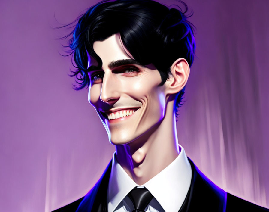 Smiling man in suit and tie digital portrait on purple background