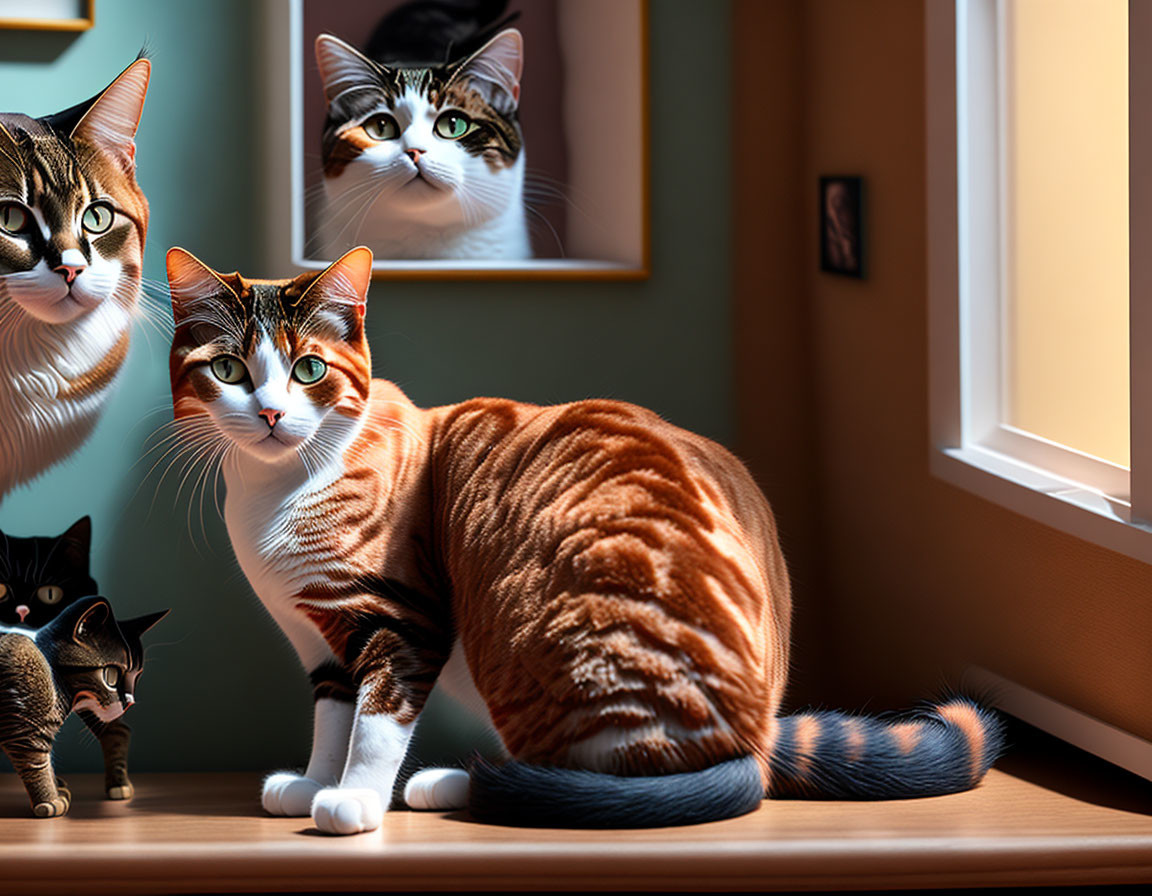 Indoor Cats by Window: Sunlit Shadows & Fur Patterns