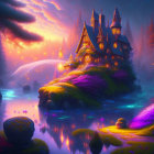 Whimsical castle in vibrant fantasy landscape