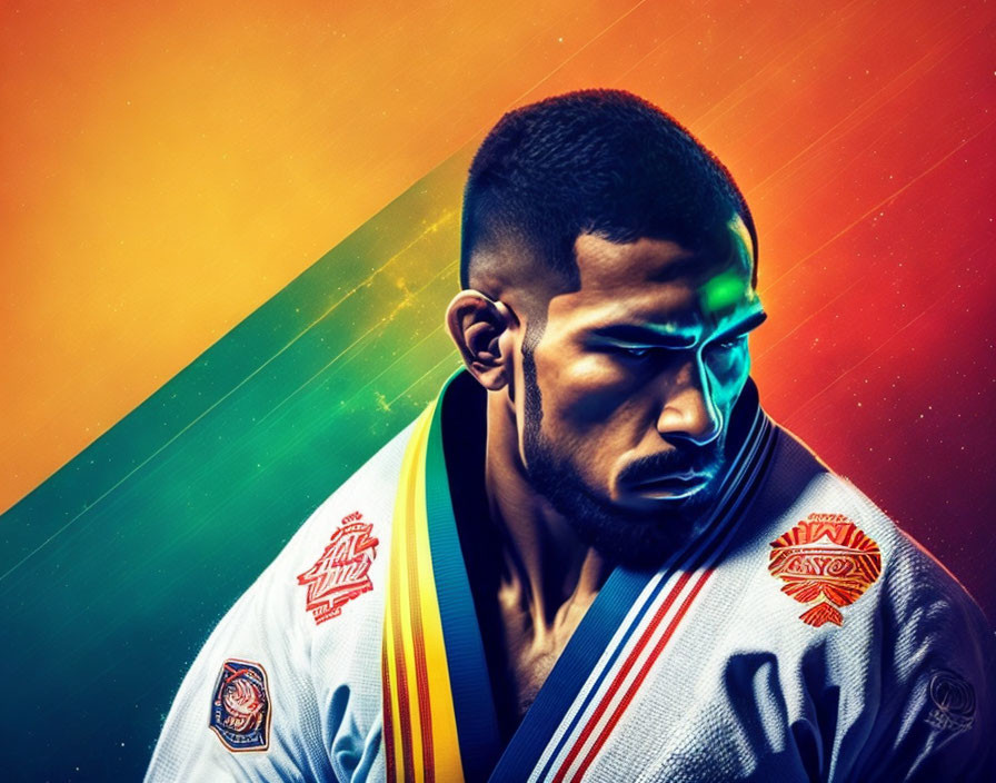 Martial Arts Gi Portrait with Vibrant Light Effects