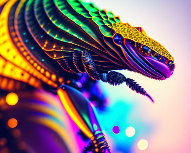 Colorful Metallic Snake Sculpture on Gradient Background