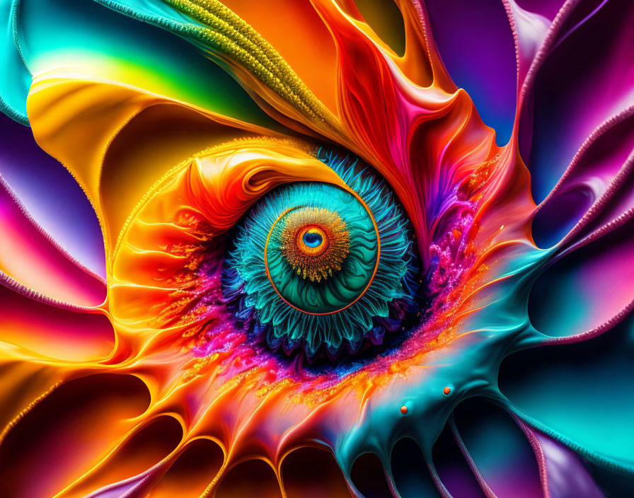 Colorful abstract digital art: Eye surrounded by vibrant, fluid silk textures