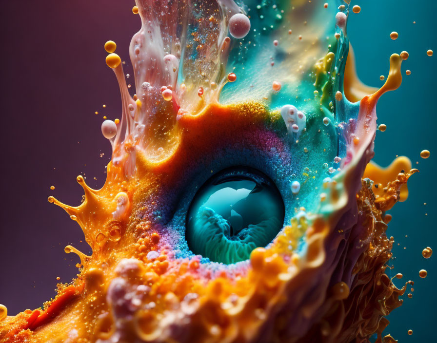 Colorful Liquid Explosion Surrounding Eyeball Sphere