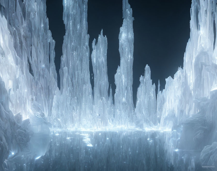 Majestic ice formations in a glowing frozen landscape
