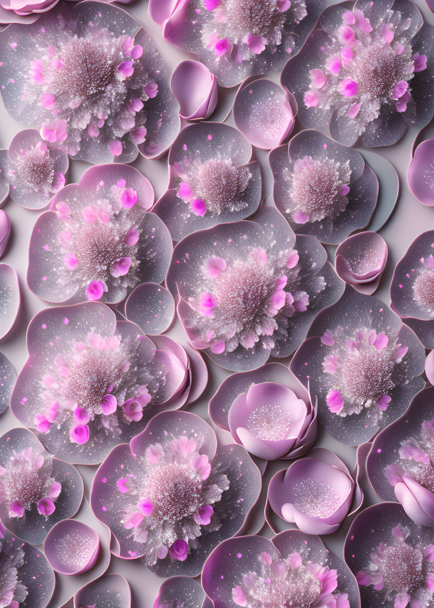 Pink and Purple Floral Composition with White Particles