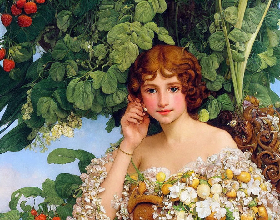 Portrait of a Young Woman Surrounded by Nature's Bounty