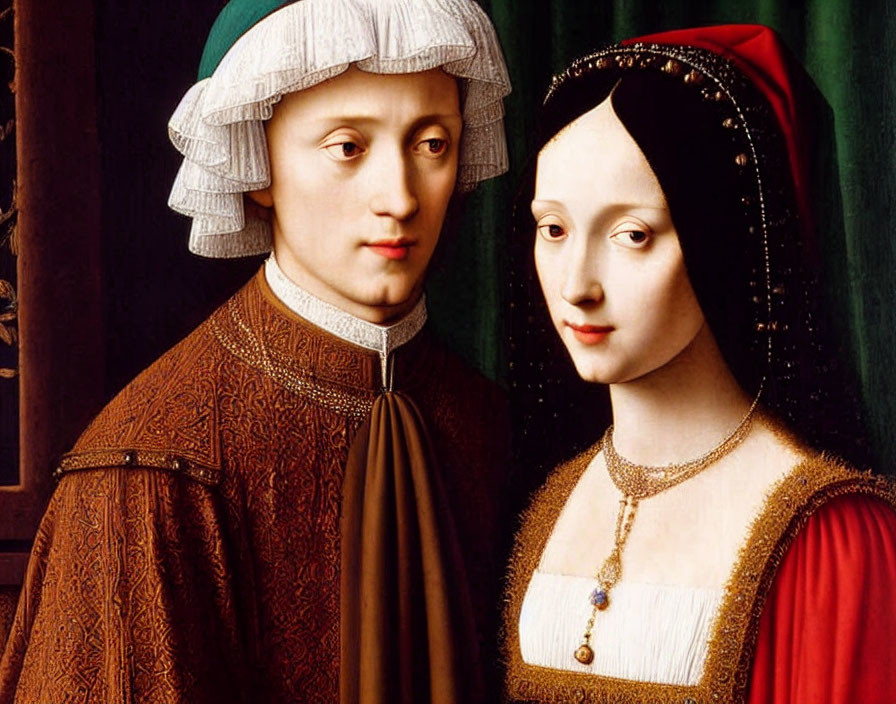 Renaissance-era portrait of a man and woman in elaborate period clothing