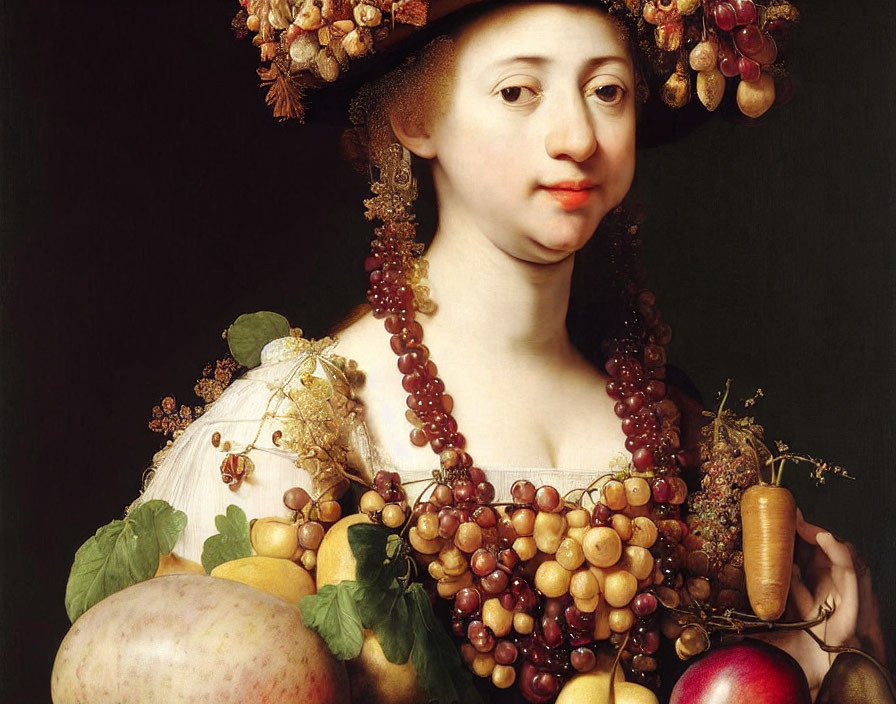 Woman with Fruit and Leaf Headdress Portrait