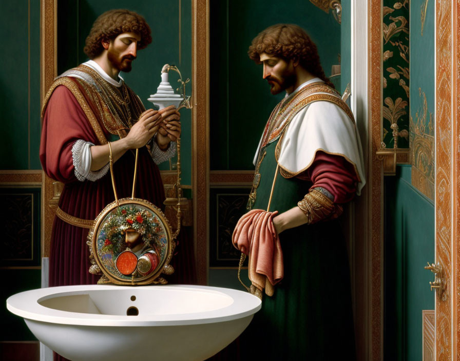 Digitally Altered Photo: Renaissance Men with Modern Sink