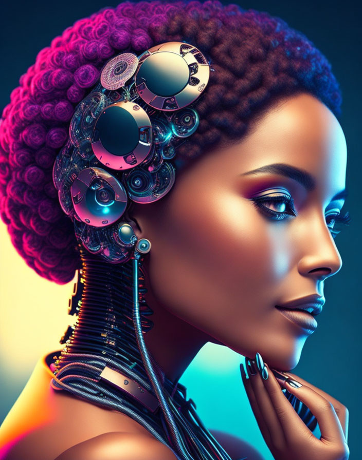 Female Figure with Afro Hair and Cybernetic Enhancements