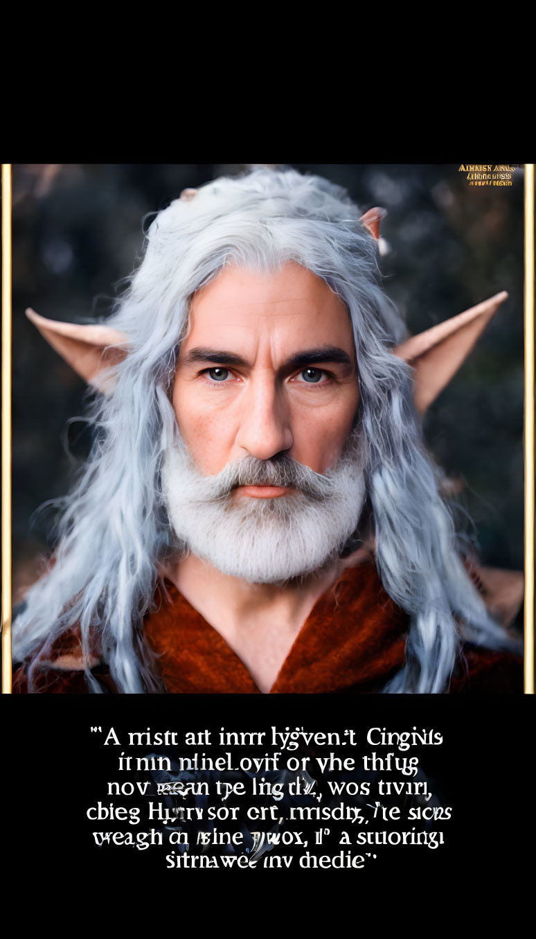 Close-up Portrait of Fantasy Elf with Long White Hair and Pointed Ears