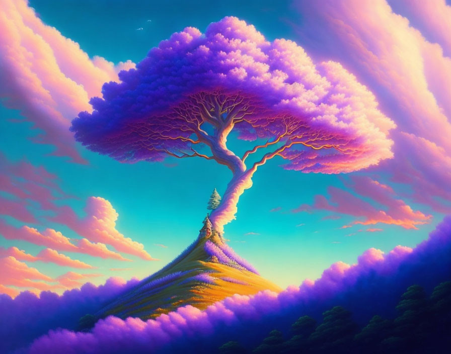 Colorful Surreal Tree Artwork with Lush Purple Foliage