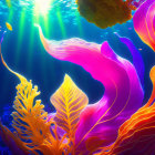 Colorful Fish Swimming Among Coral Reefs in Sunlit Underwater Scene