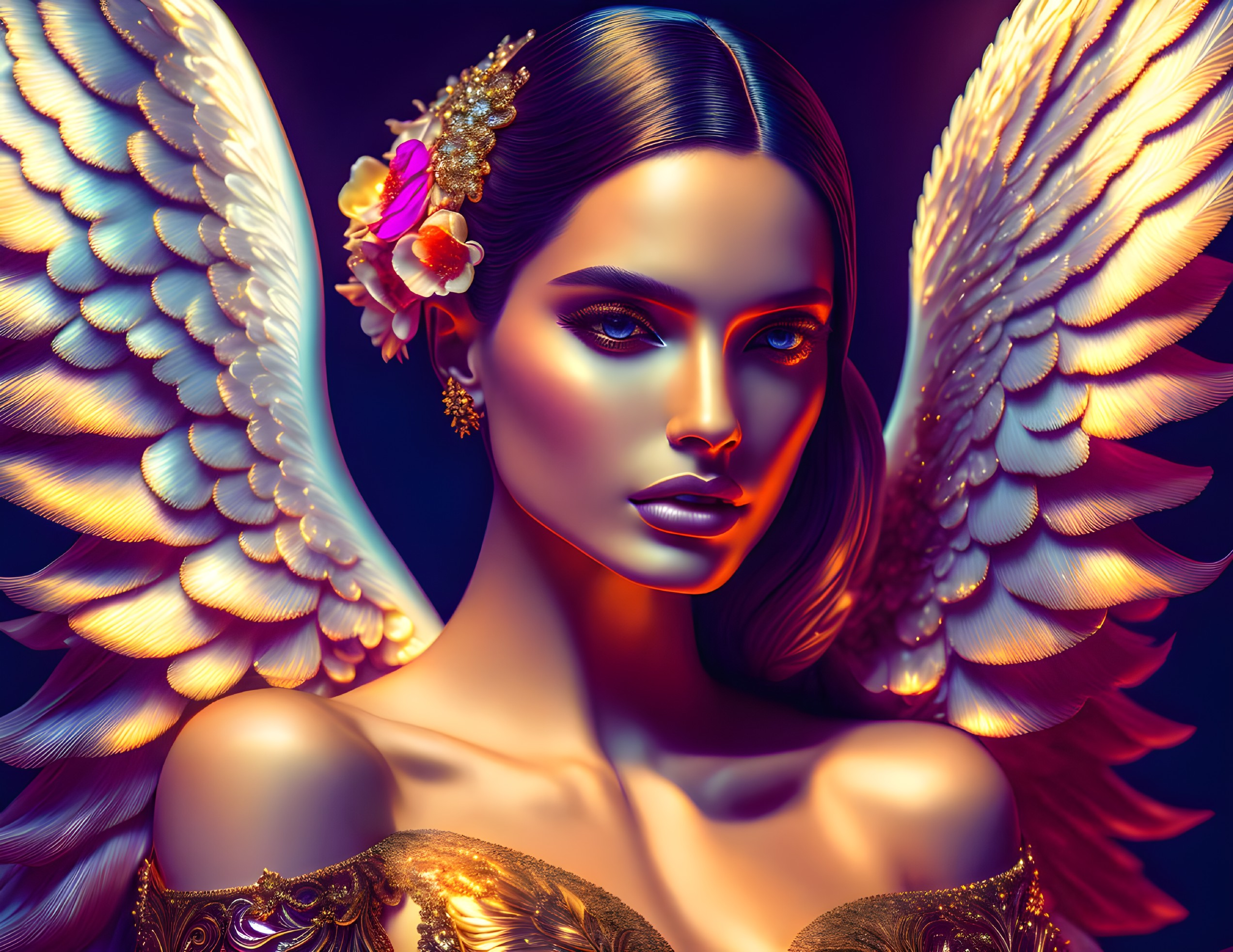 Exquisitely beautiful blue-eyed angel (gold)