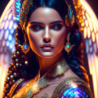 Digital Artwork: Woman with Blue Makeup & Golden Accessories
