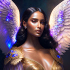 Digital Artwork: Woman with Angel Wings and Golden Armor