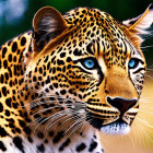 Detailed close-up of jaguar's eyes and spotted fur in intense gaze