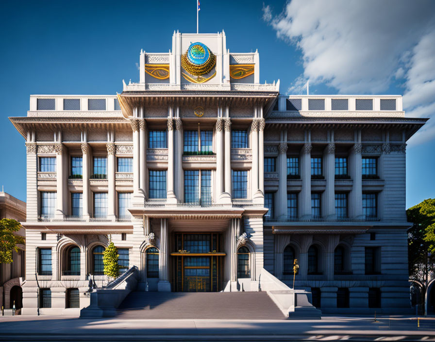 Neoclassical Building with Grand Entrance and Ornate Windows