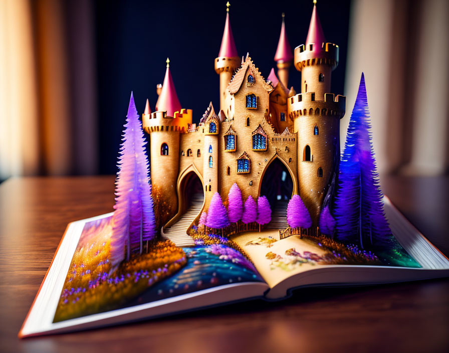 Detailed Fairy Tale Castle Pop-Up Book on Table