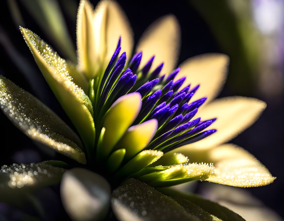 Purple and Yellow Flower Petals Glistening with Dew