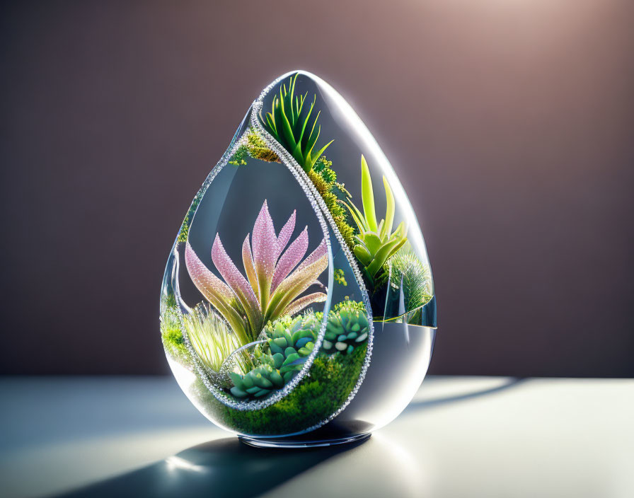 Translucent Egg-shaped Vase with Miniature Succulent Garden